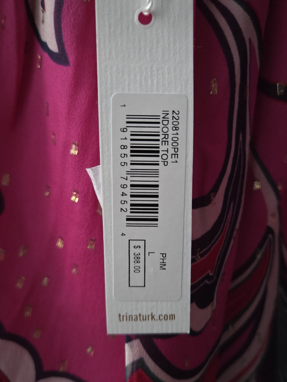 Trina Turk Bright Fuchsia Floral Silk Off-Shoulder Blouse - Picture 5 of 6